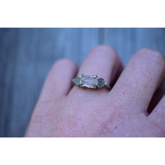 Raw Sapphire Ring Engagement Ring Multistone Ring Wedding Band Size 8 Ri… - Picture 3 of 5